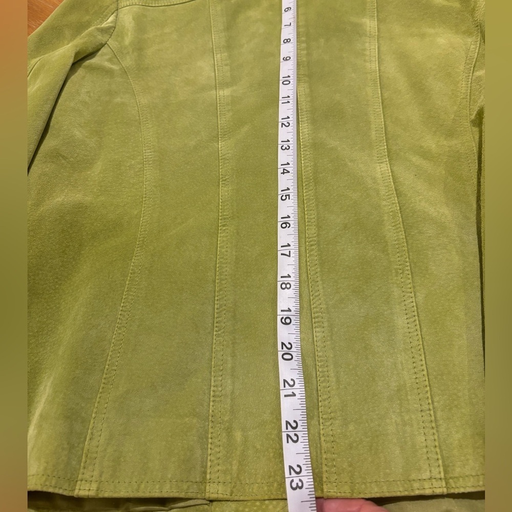 DAVID BROOKS LG AVOCADO GREEN SUEDE SHORT JACKET GOLD SNAPS ROLL UP CUFFS LINED - Picture 13 of 15